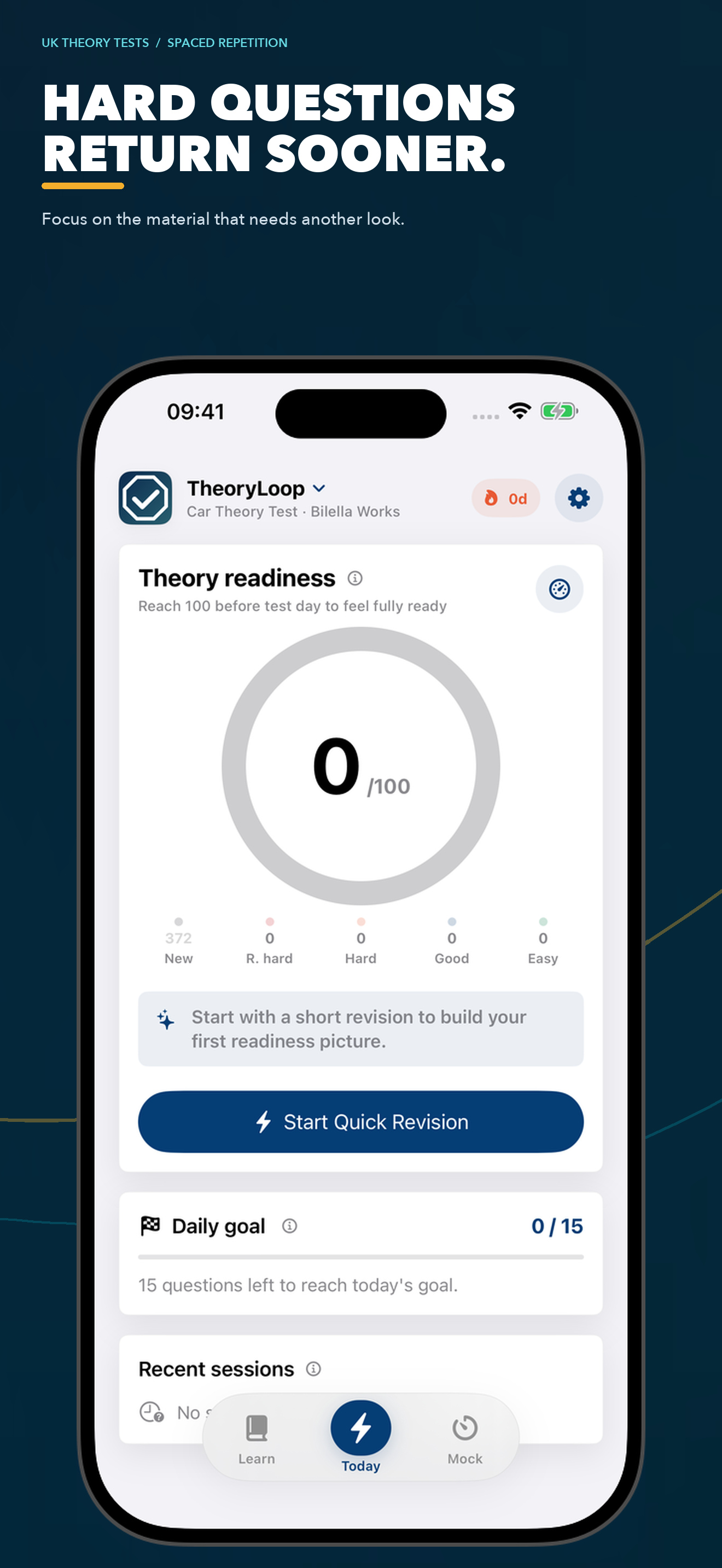 Car theory revision progress dashboard