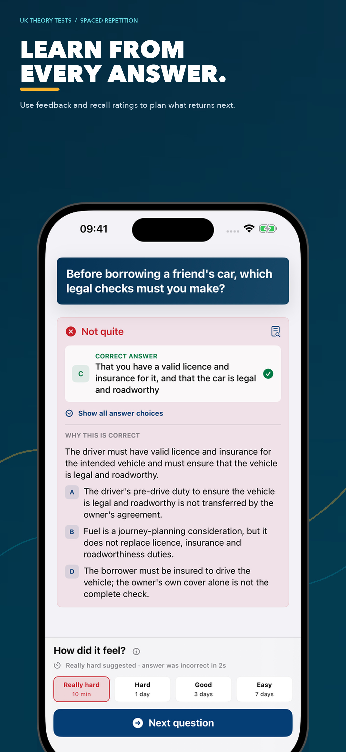 Answer explanation and recall controls