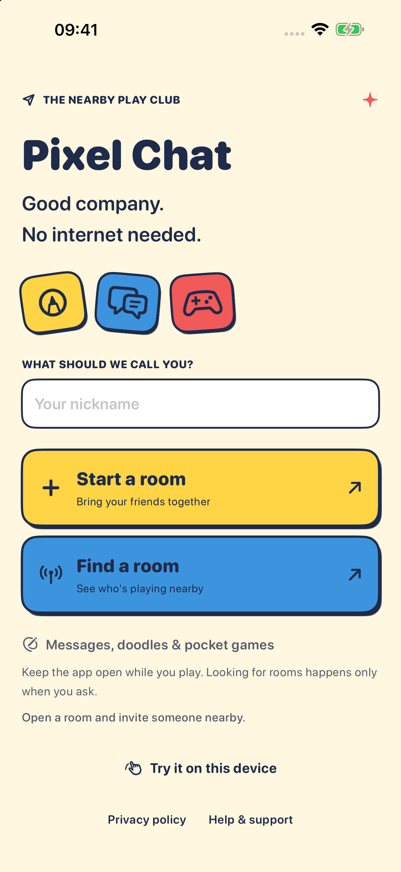 Pixel Chat welcome screen on iPhone