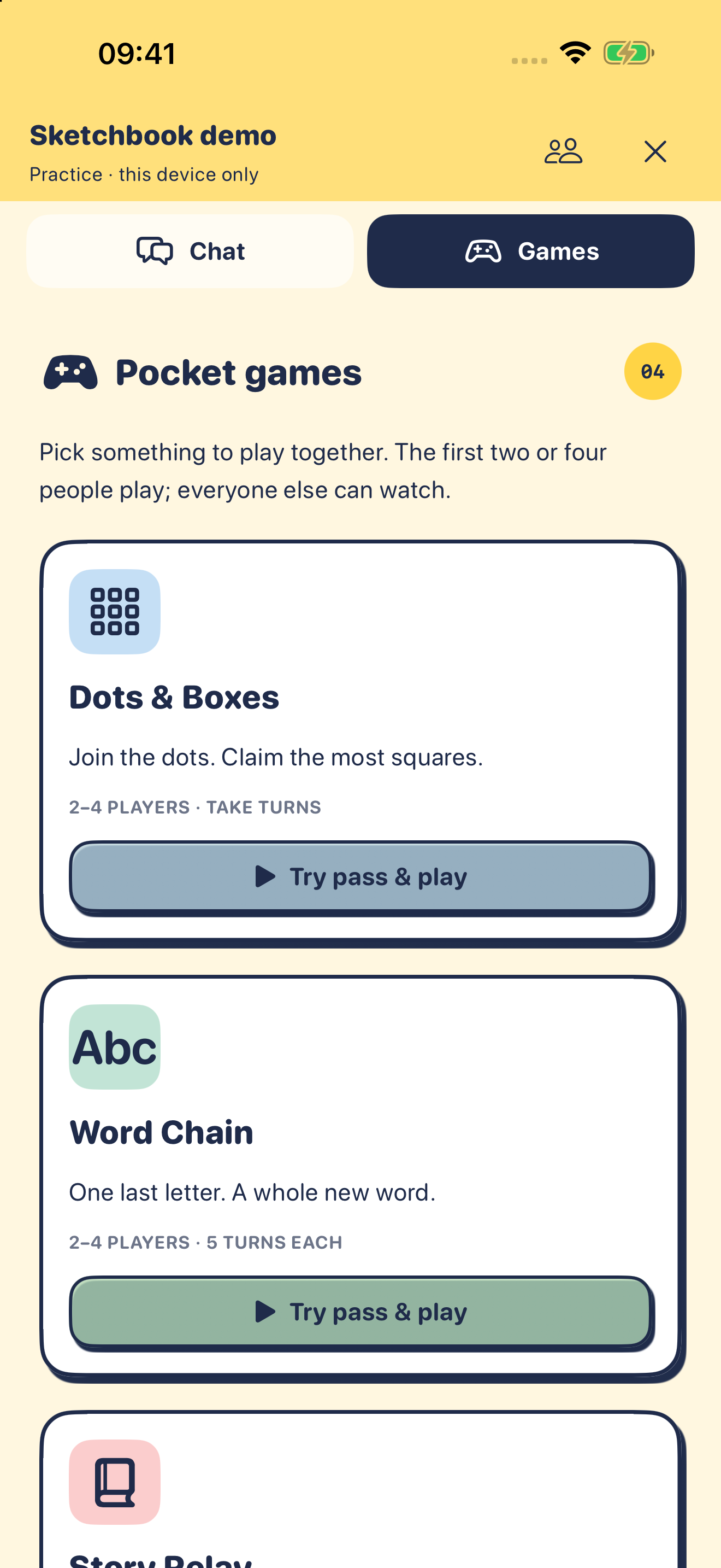 Pocket games in the single-device practice room on iPhone