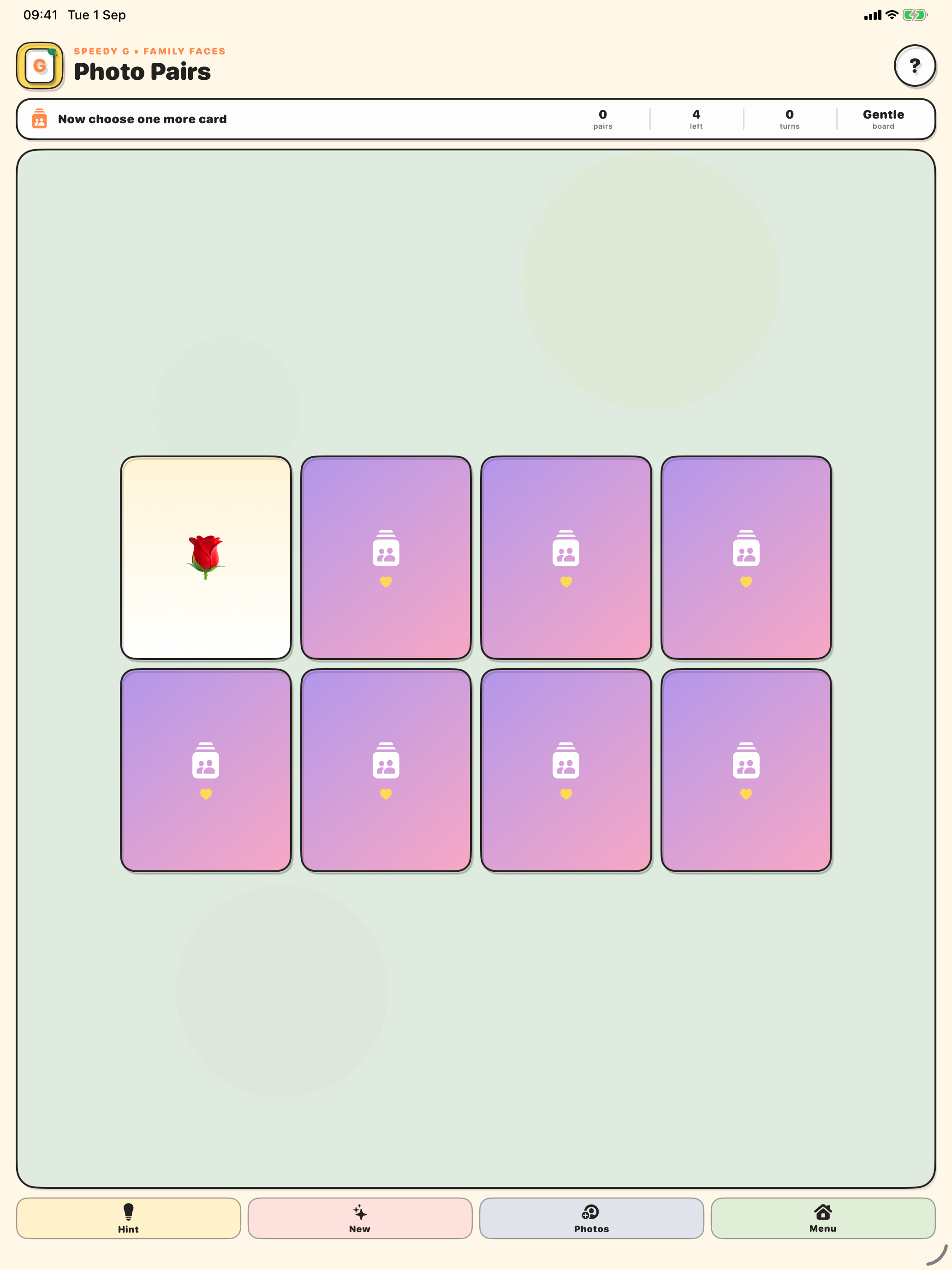 Photo Pairs game on iPad