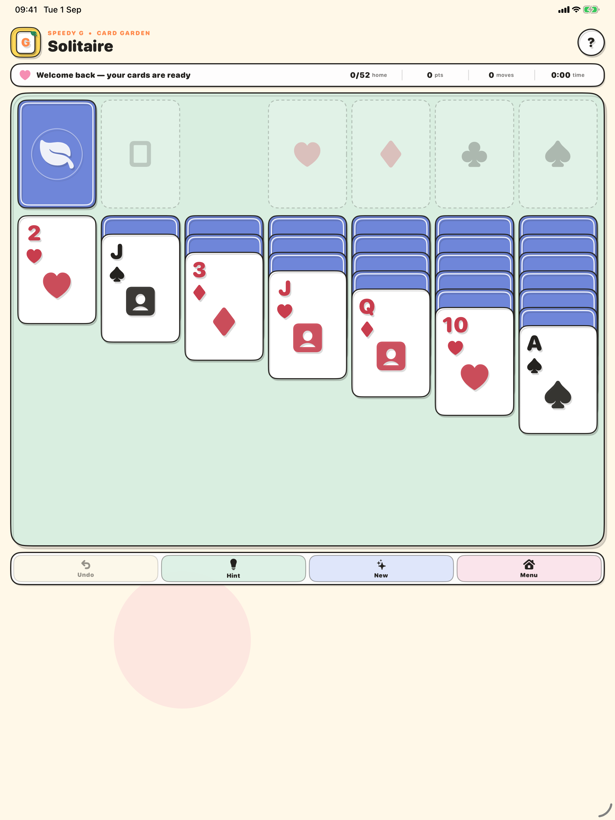 Solitaire game on iPad
