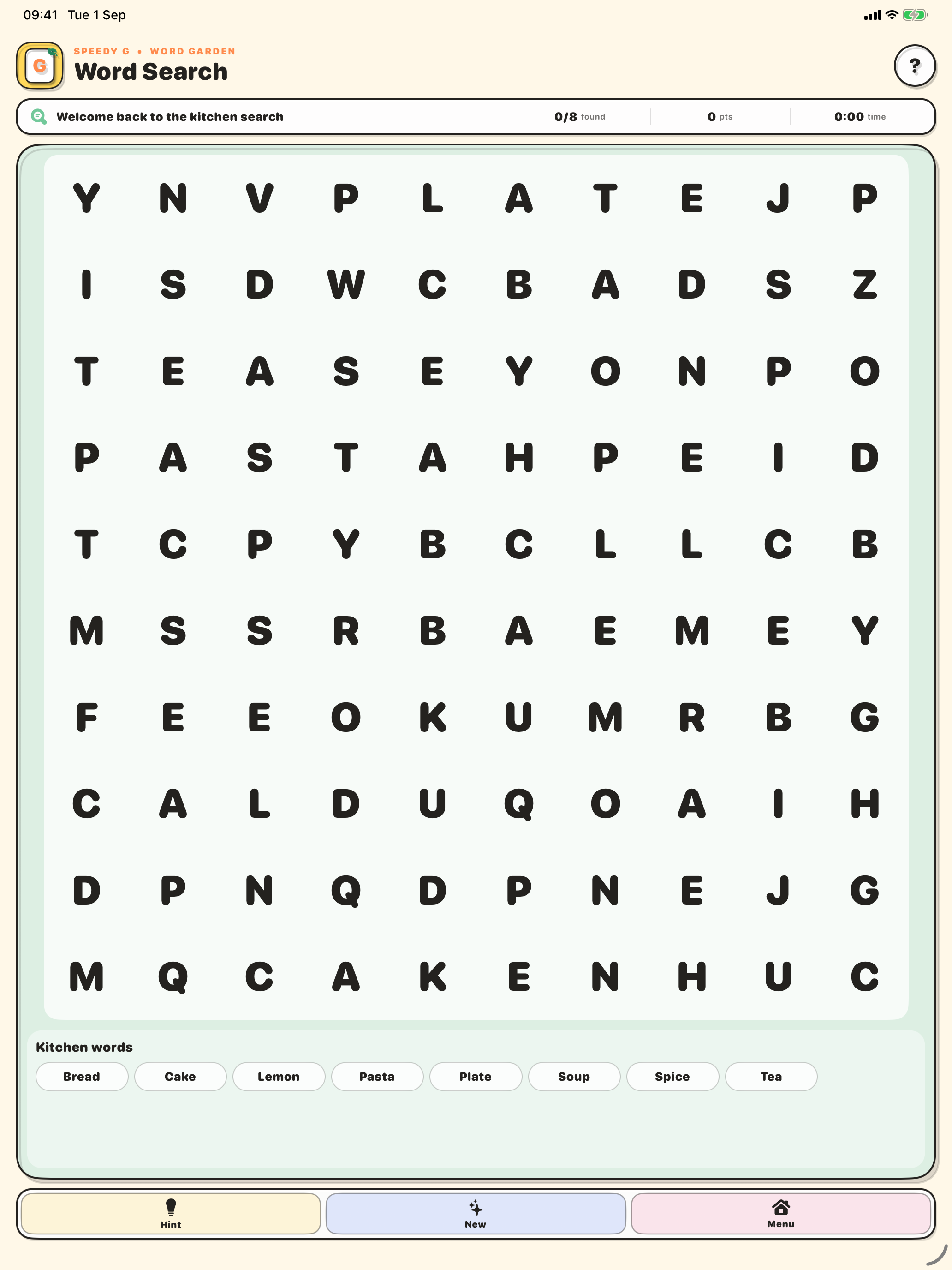 Word Search game on iPad
