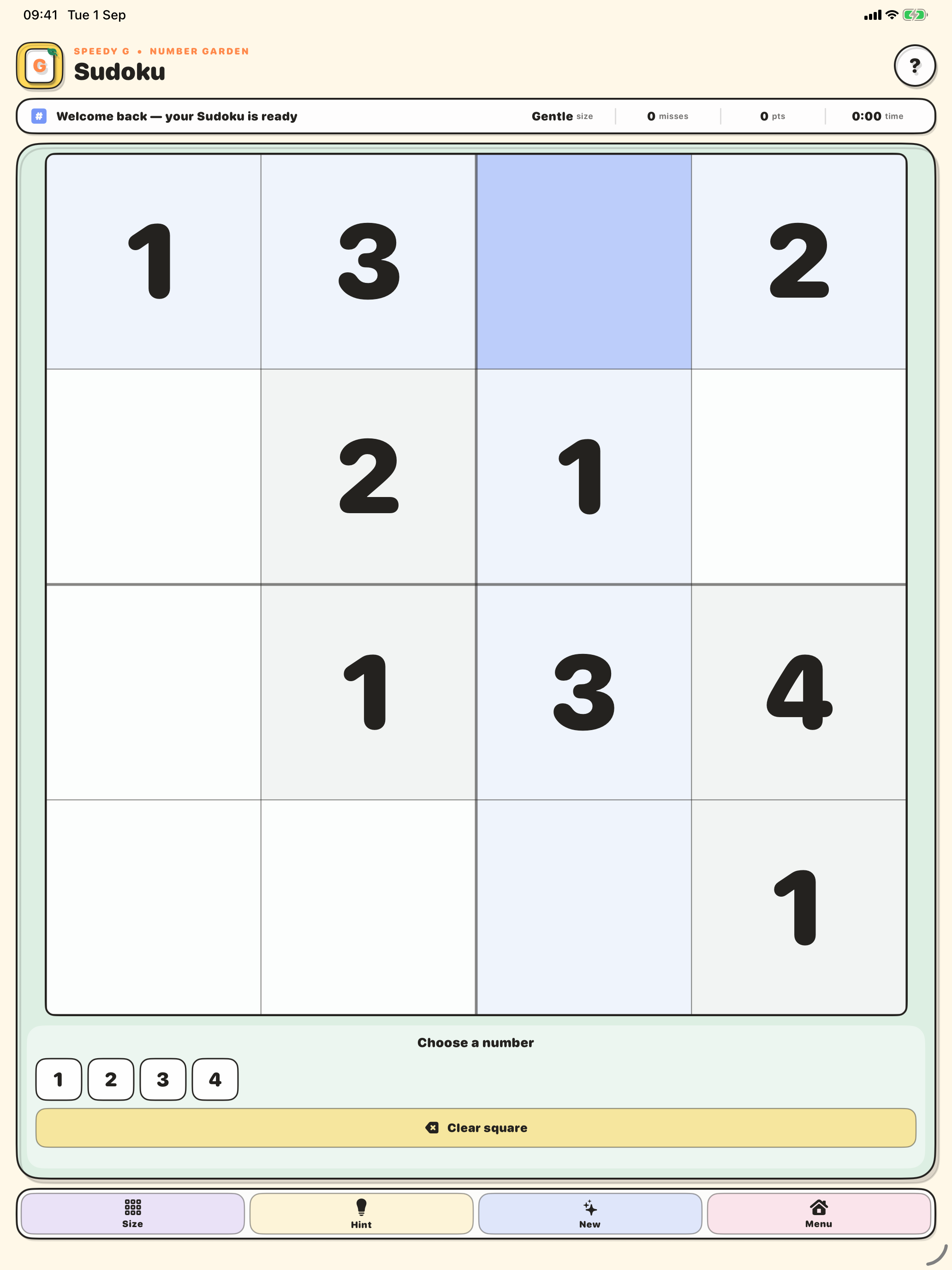 Sudoku game on iPad