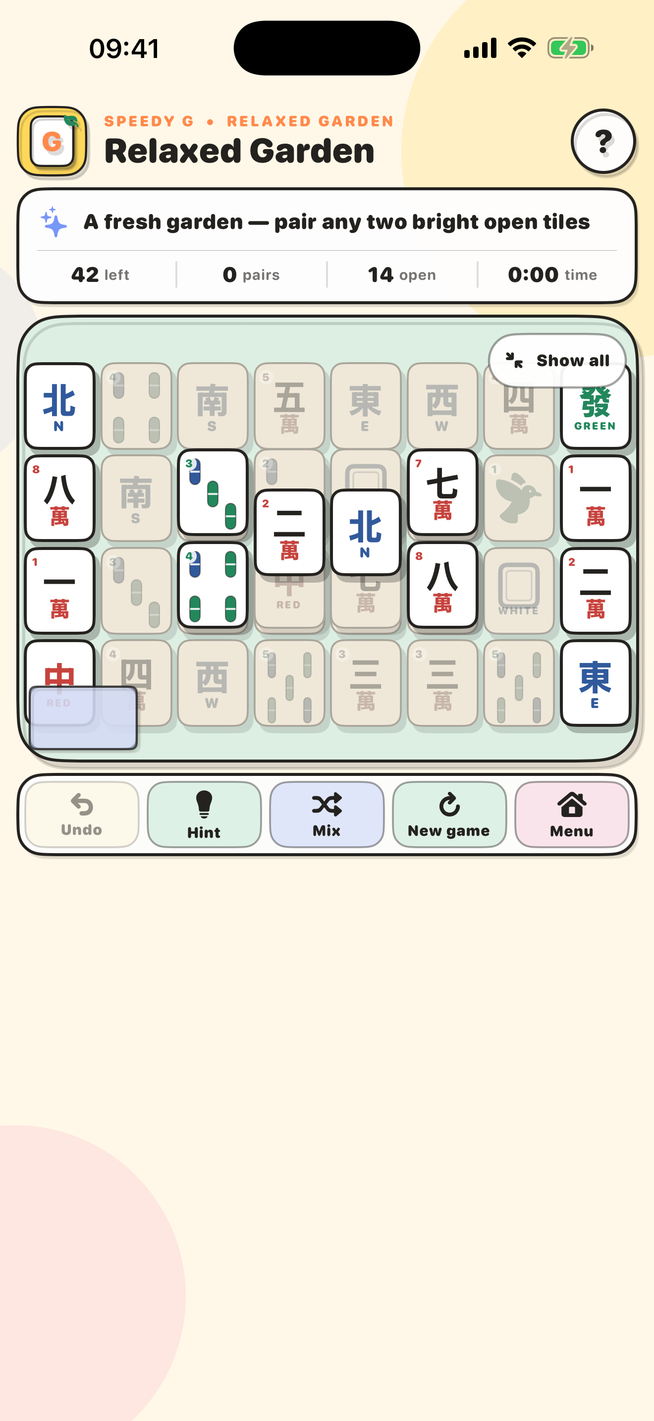 Mahjong board with large illustrated tiles