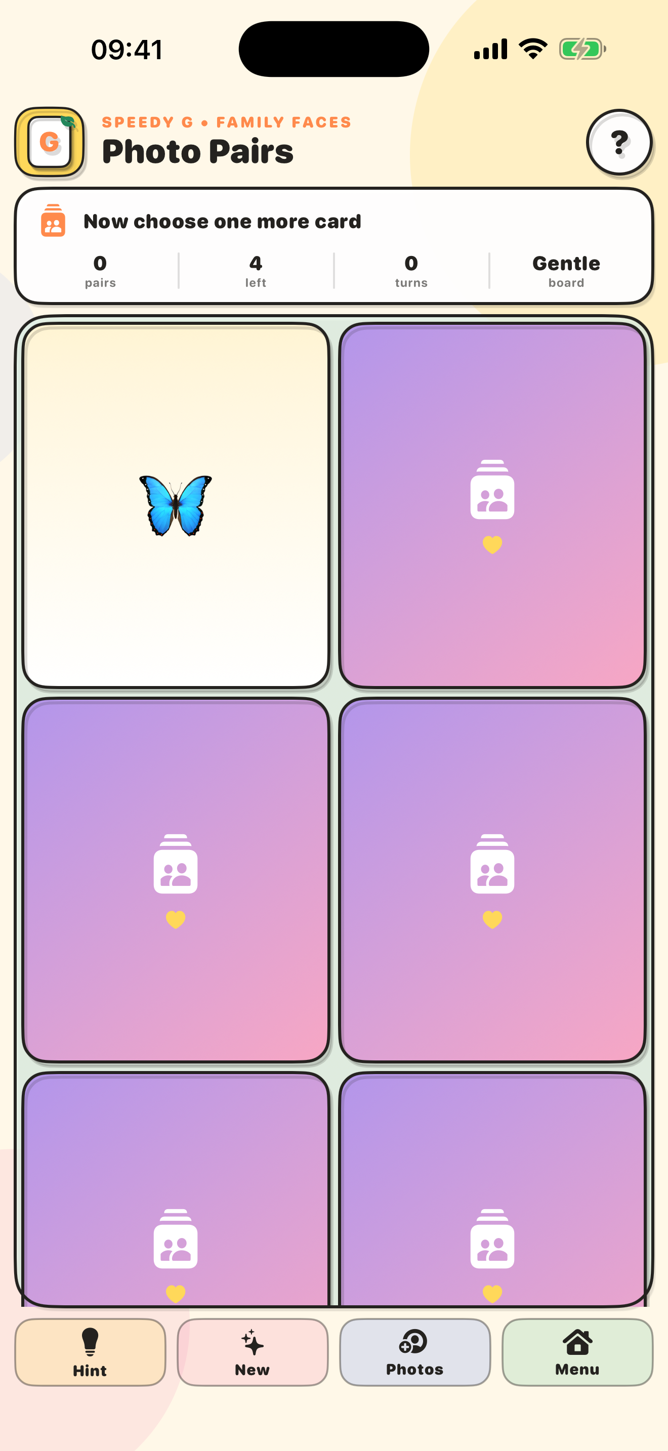 Photo Pairs matching game using family photographs
