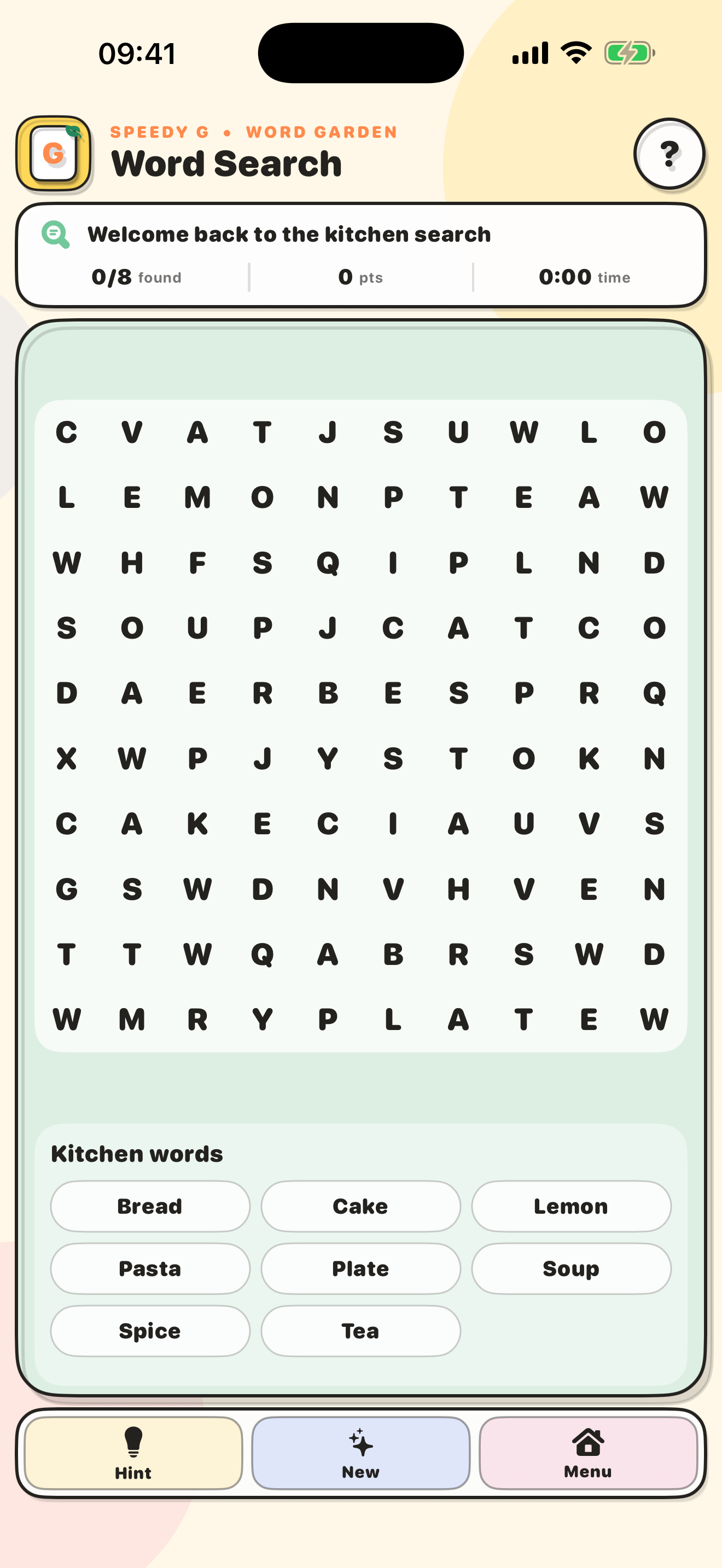 Word Search puzzle with a clear letter grid