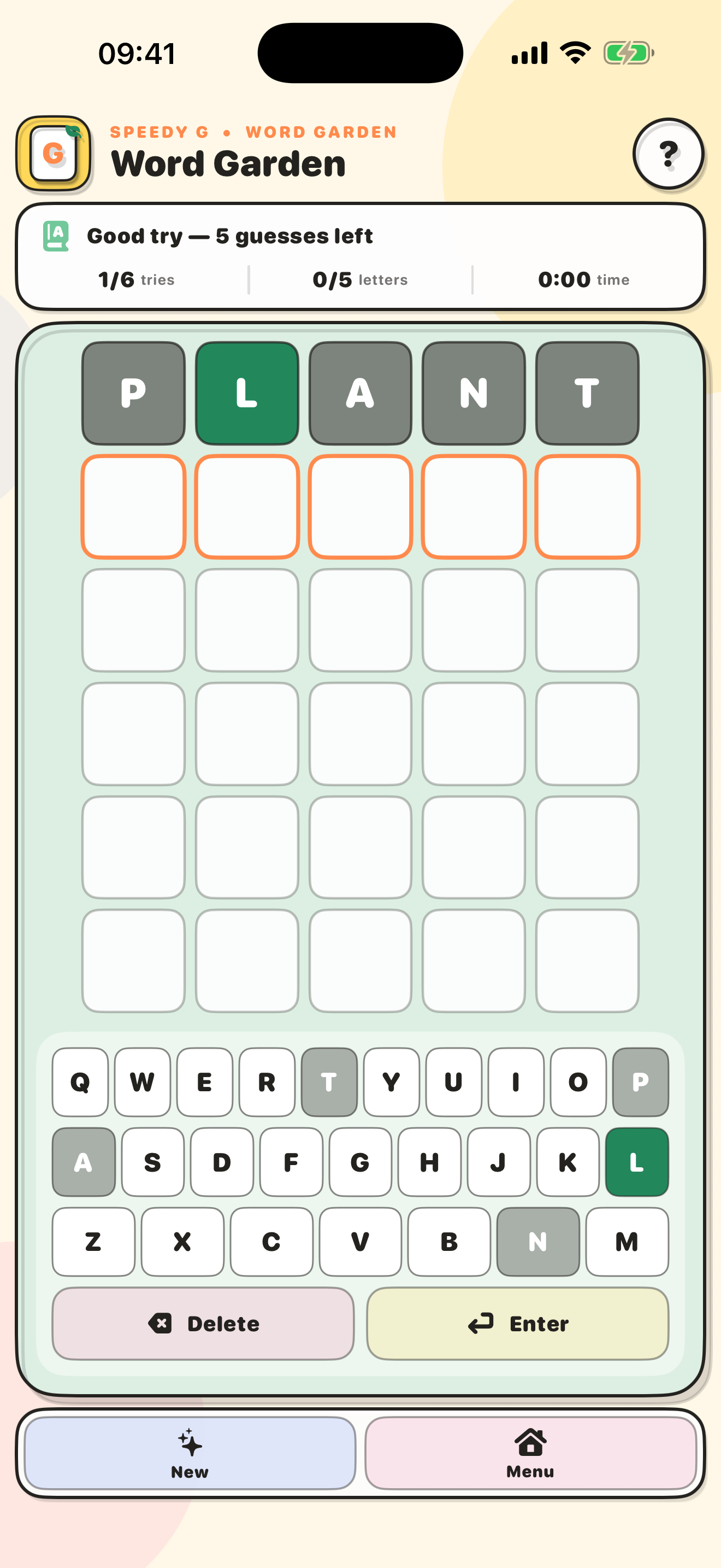 Word Garden five-letter word game
