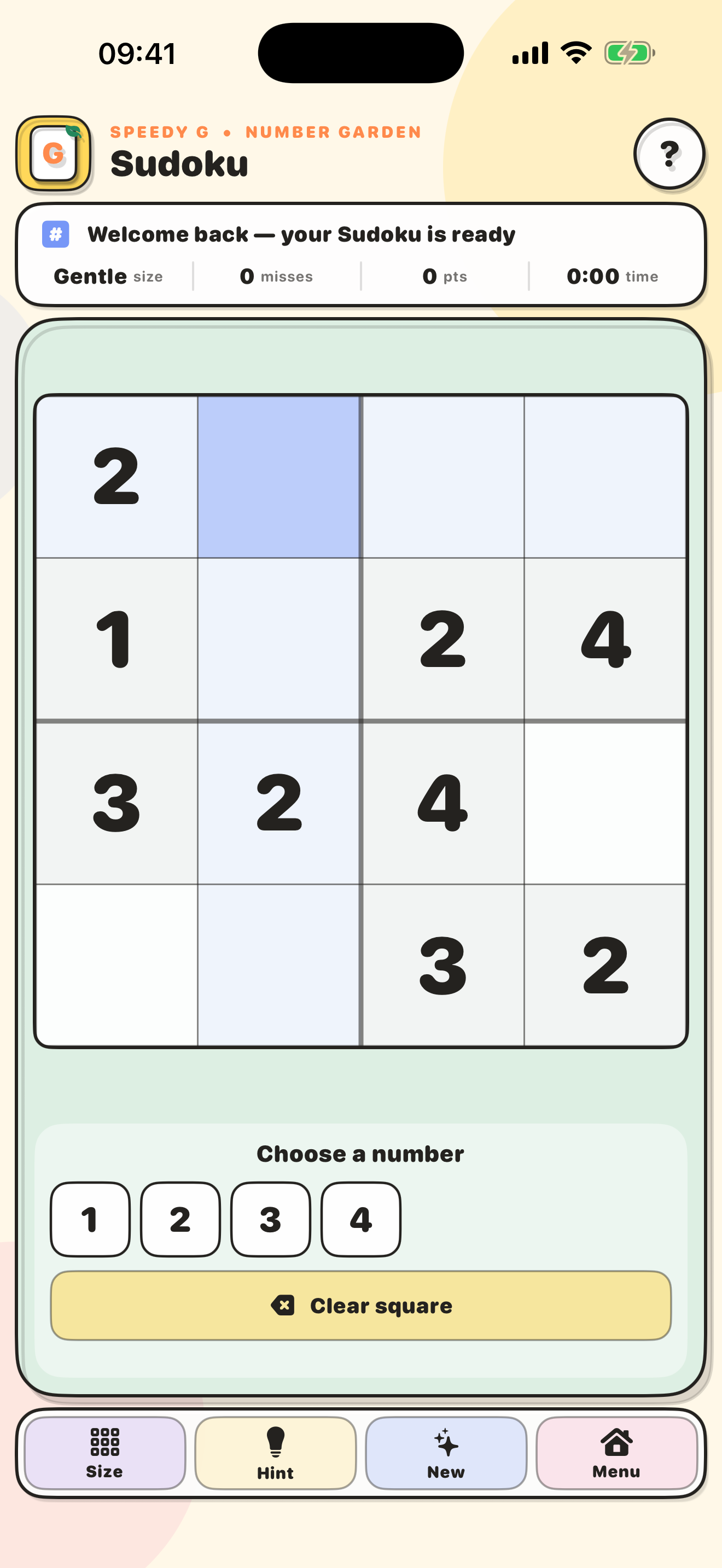 Sudoku number puzzle with large controls