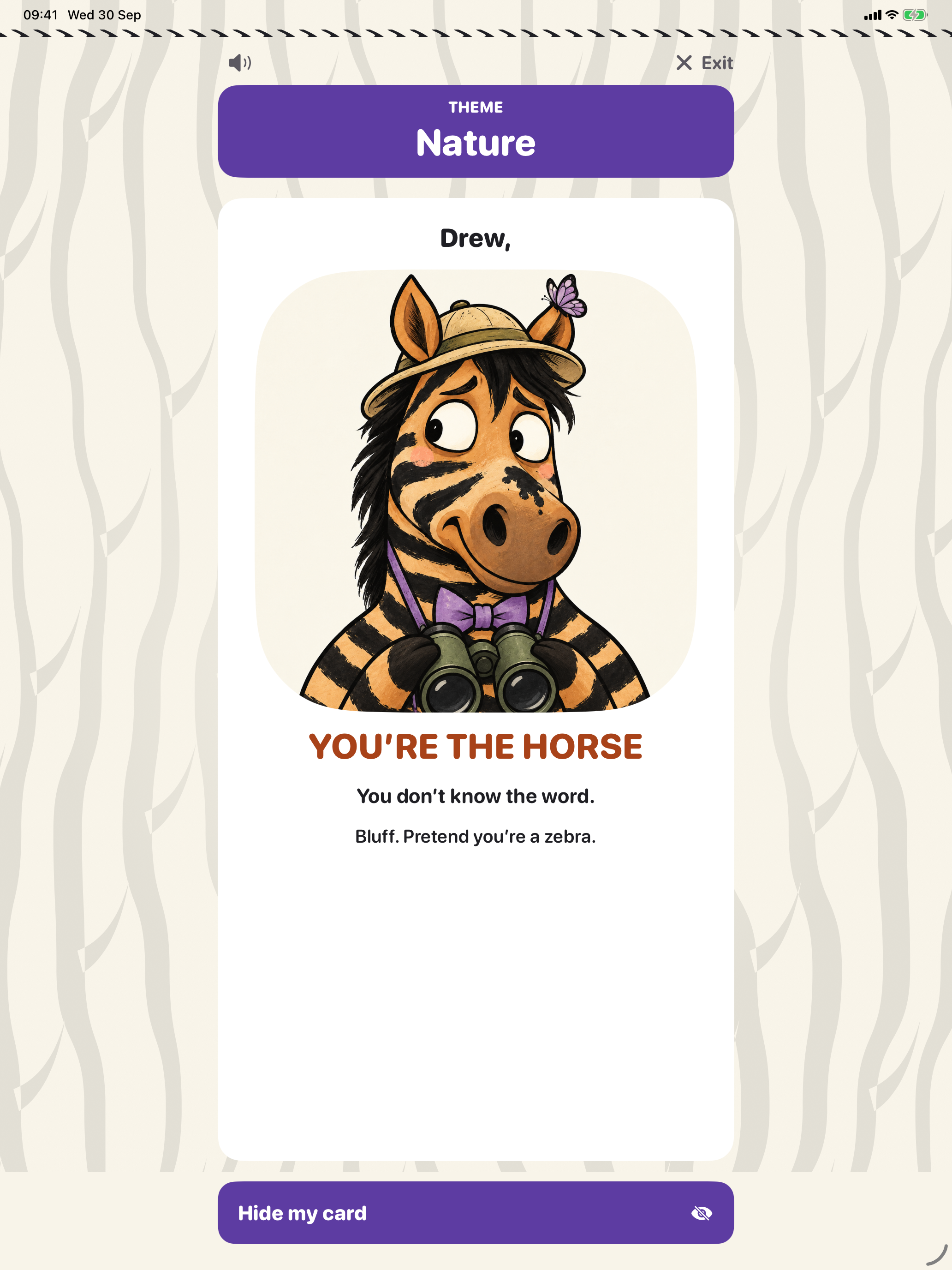 A horse player card on iPad
