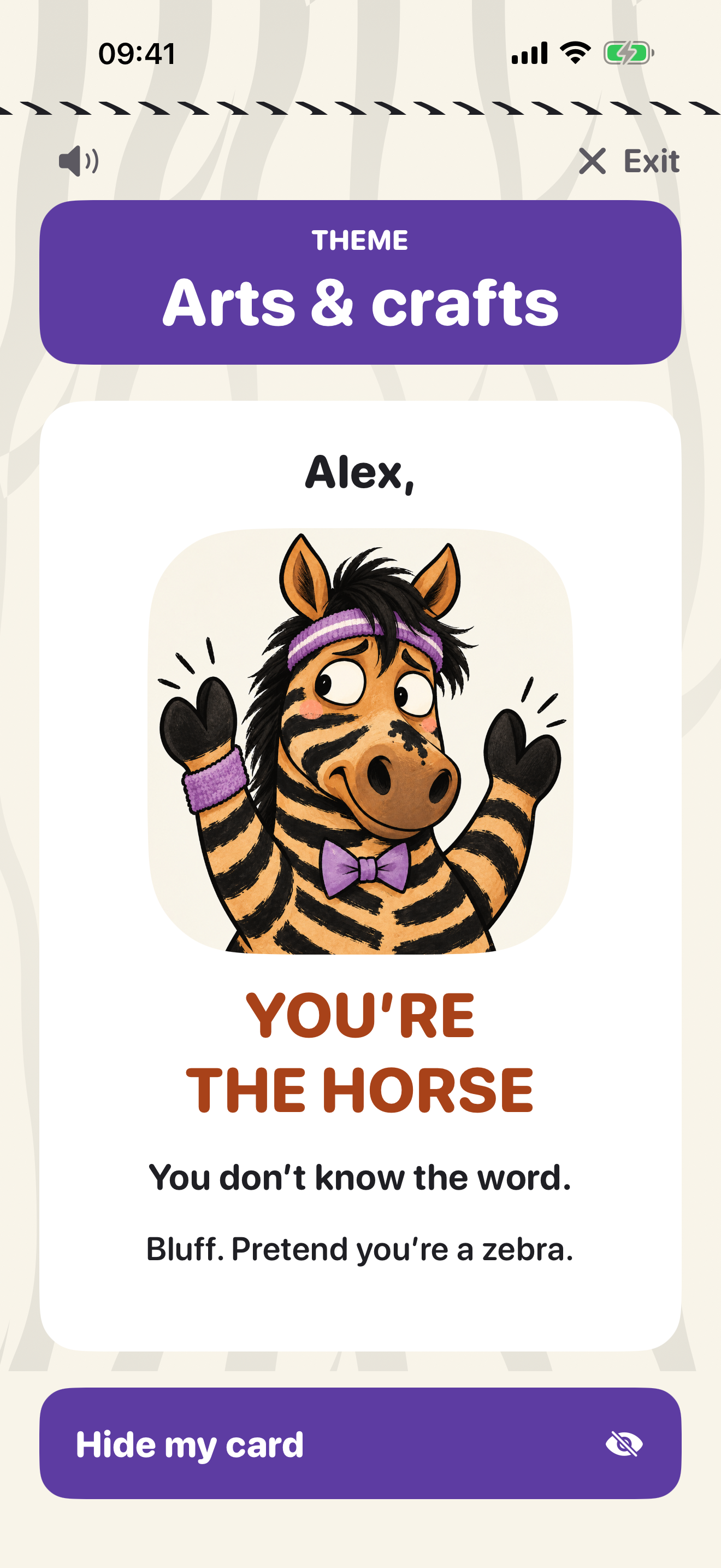 A horse player card showing the hidden role