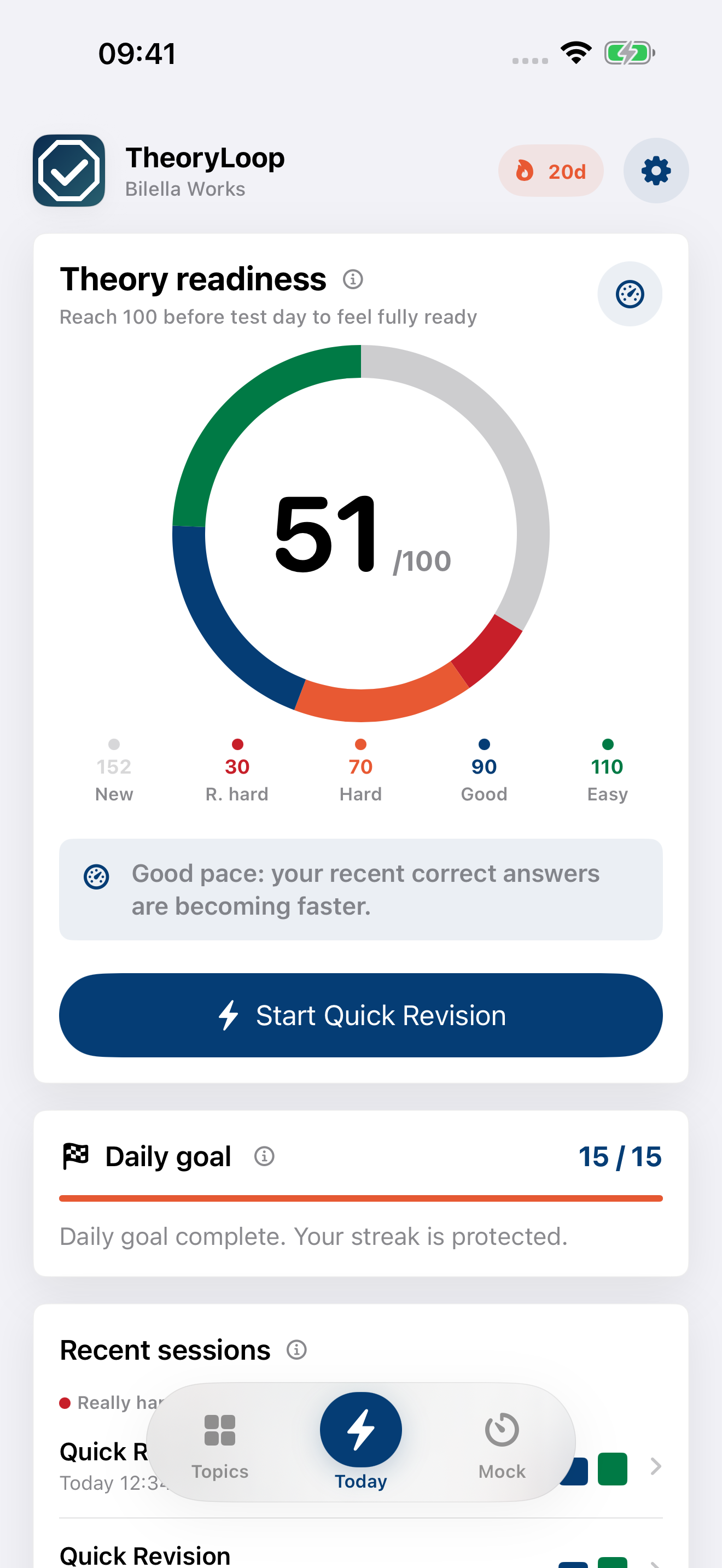 TheoryLoop: Motorcycle Theory app dashboard