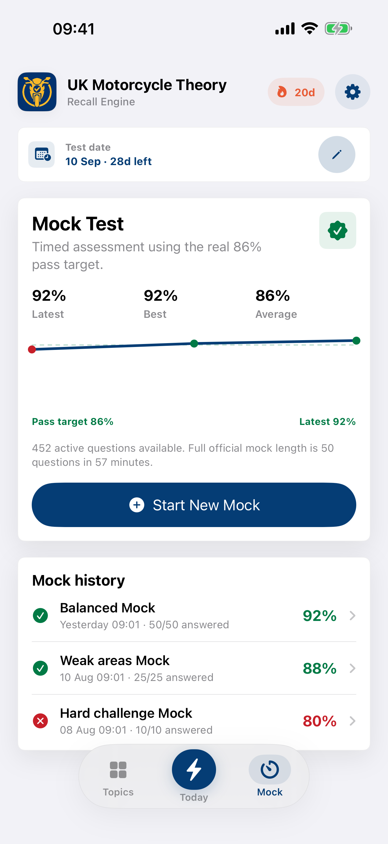 Timed mock test dashboard